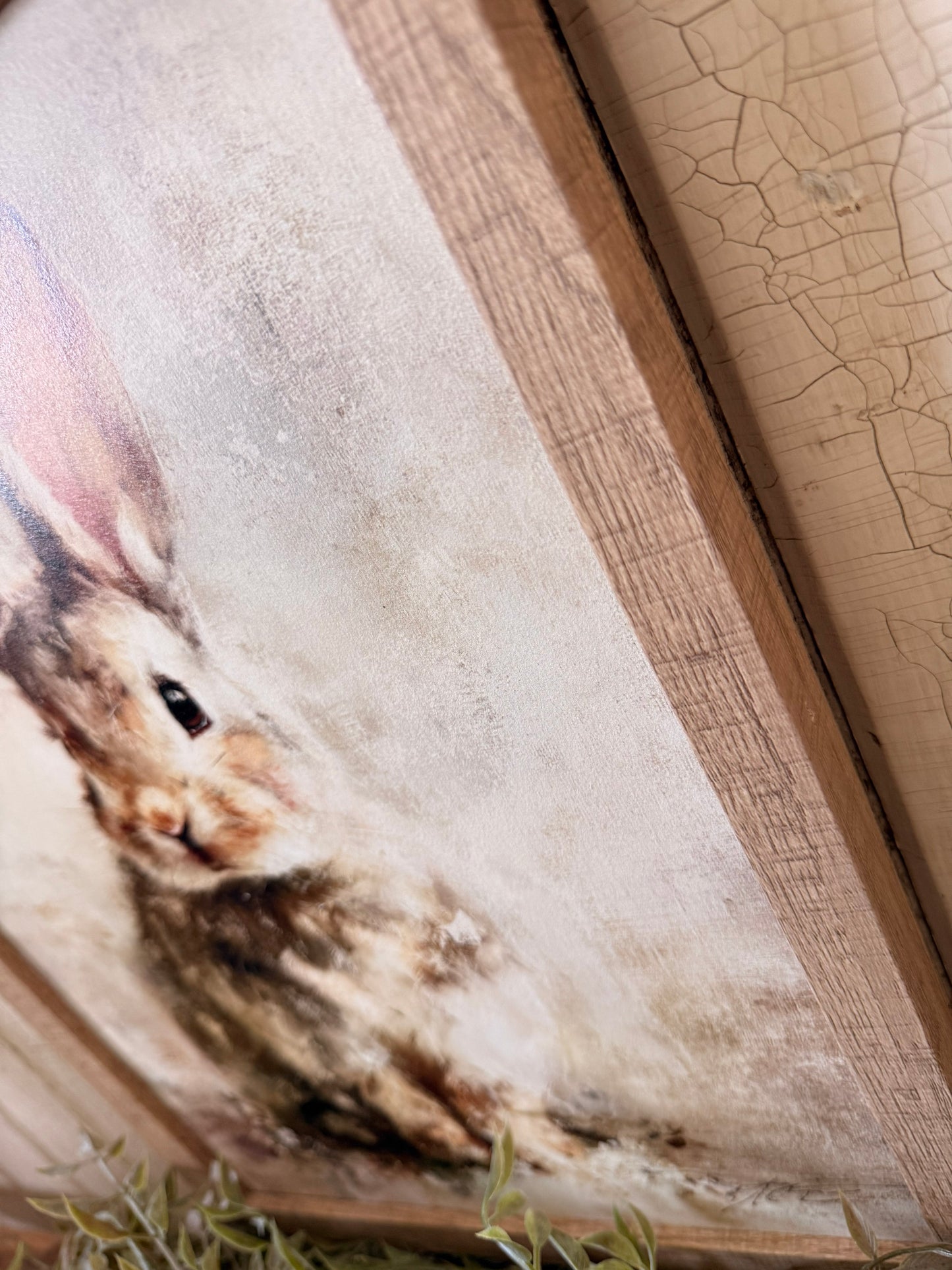 Vintage Neutral Spring Bunny Wood Sign