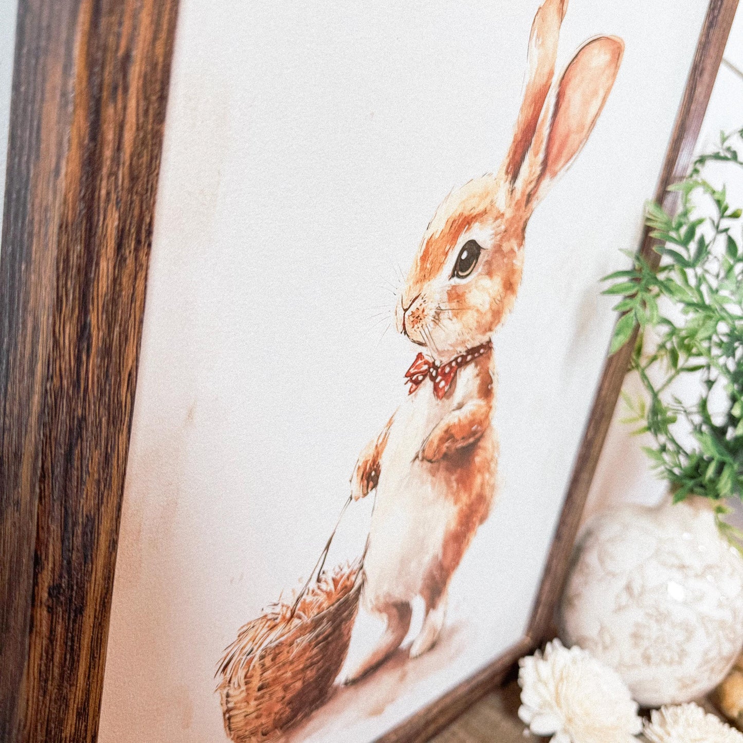 Vintage Rabbit With Basket Easter Spring Wall Art