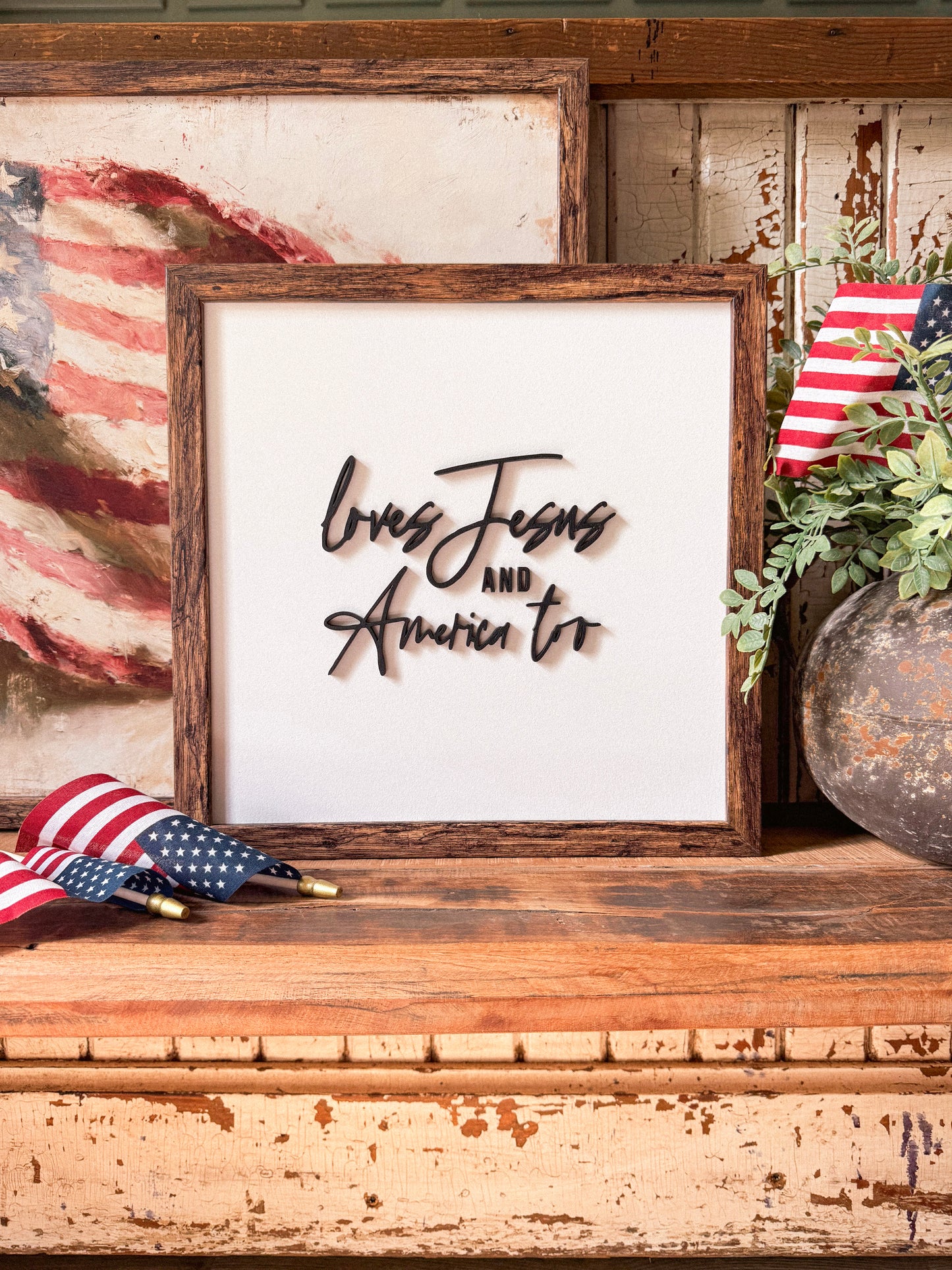 Loves Jesus & America Too Laser Cut Wood Sign