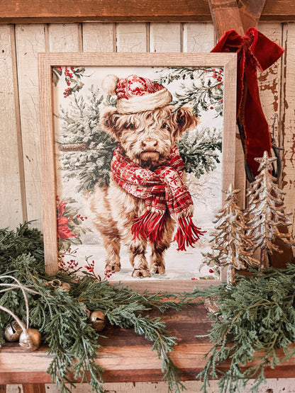 Colorful Highland Cow Christmas Wood Sign
