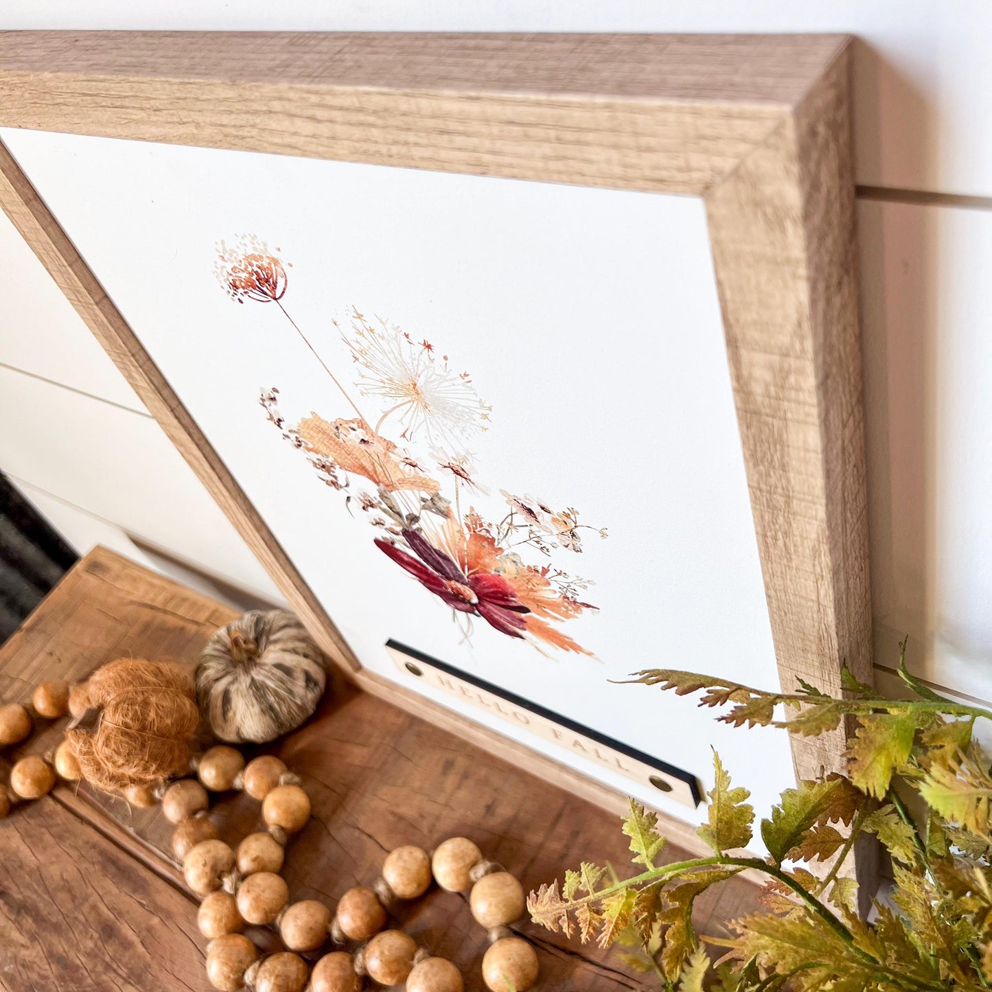 Hello Fall Burgundy Floral Wood Sign