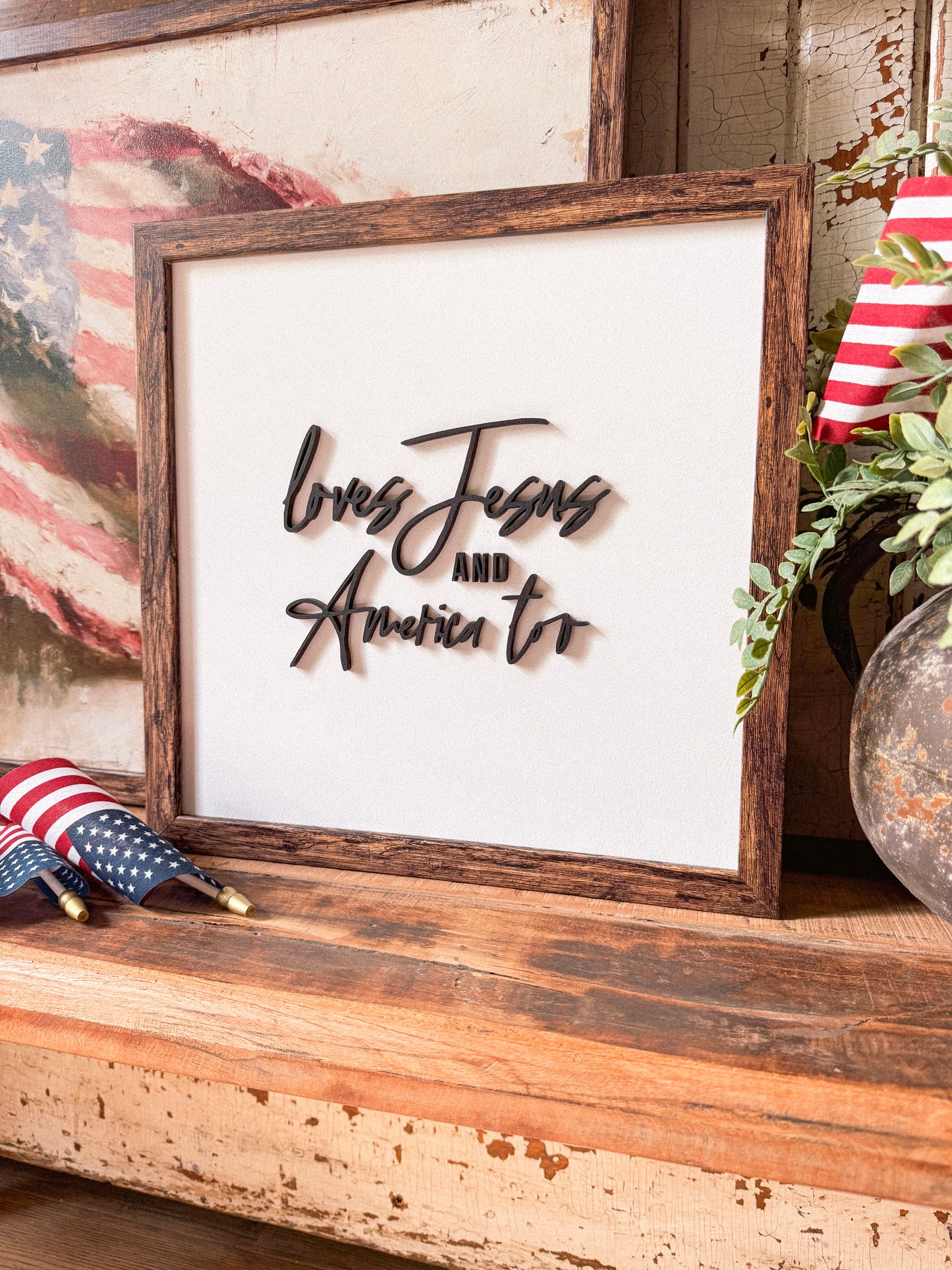 Loves Jesus & America Too Laser Cut Wood Sign