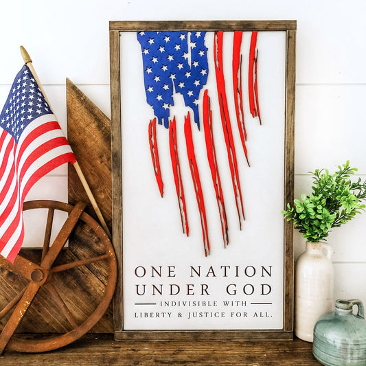 One Nation Under God Laser Cut Flag Sign