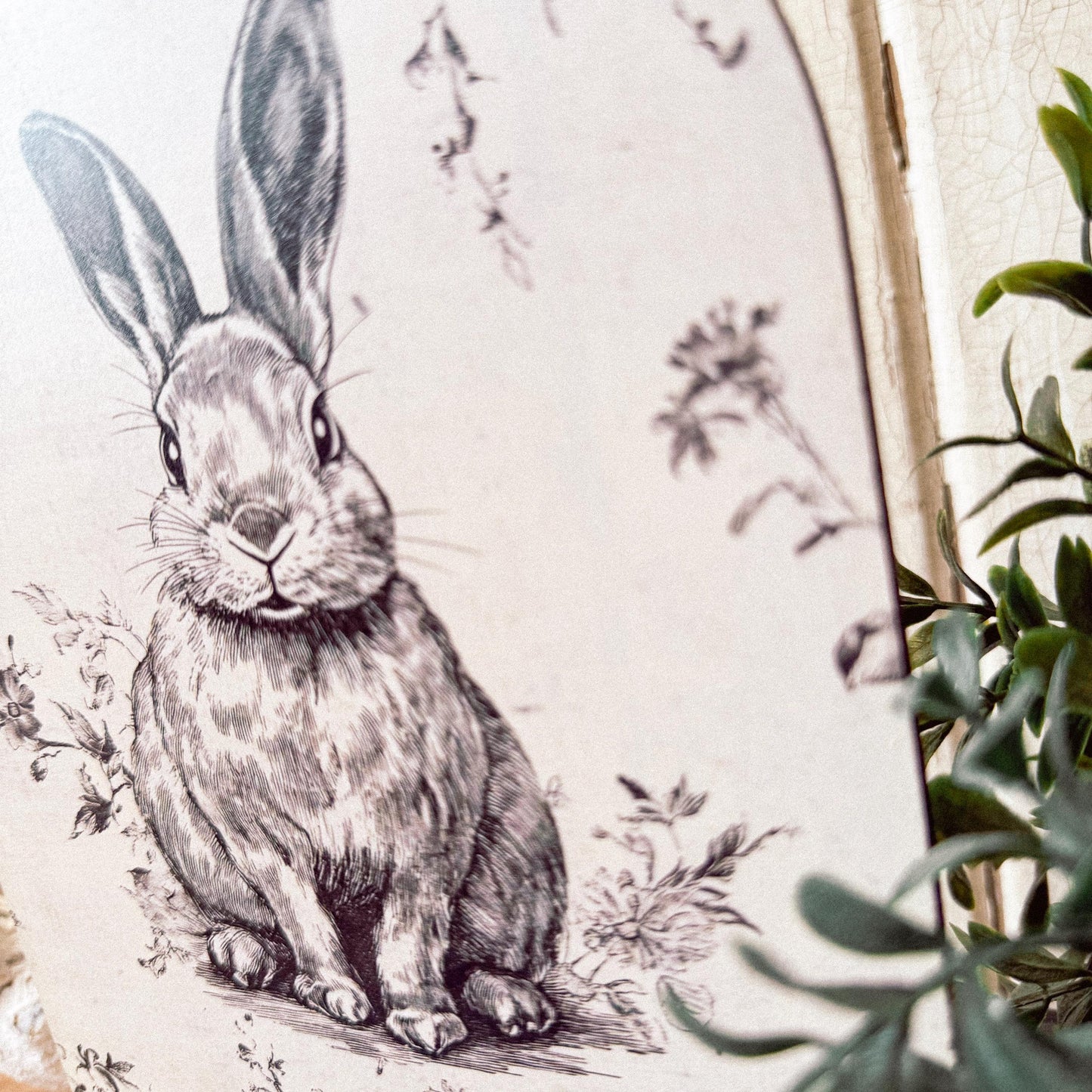 Vintage Neutral Rabbit Arched Wood Sign Shelf Sitter