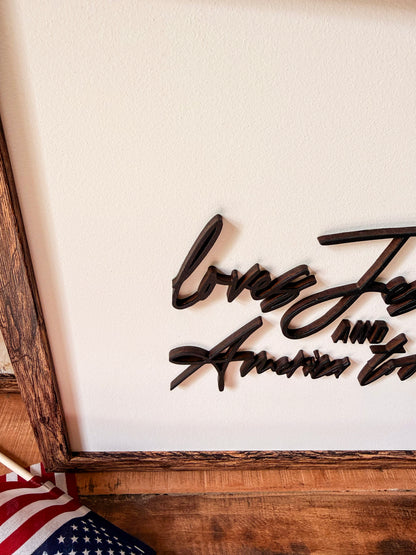 Loves Jesus & America Too Laser Cut Wood Sign