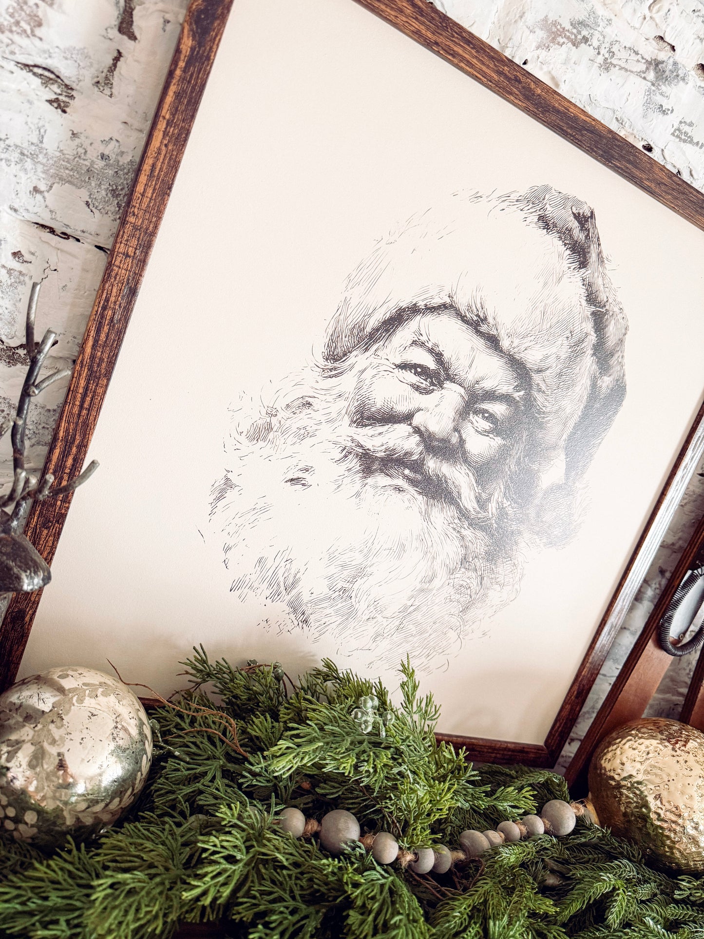 Vintage Black/White Santa Face Sign