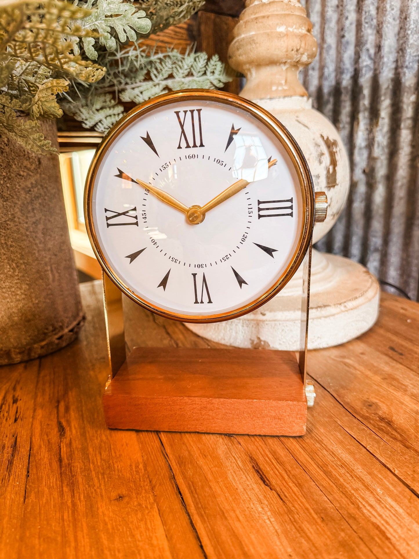 Round Clock on Wood Base
