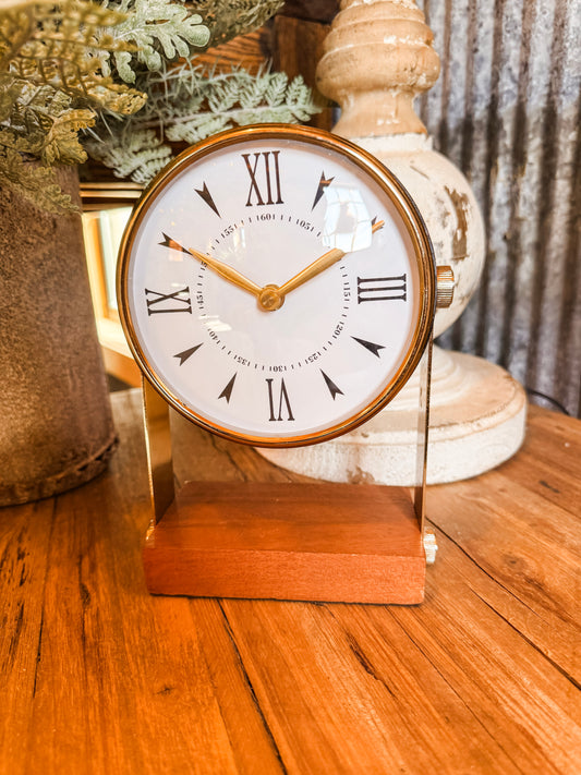 Round Clock on Wood Base