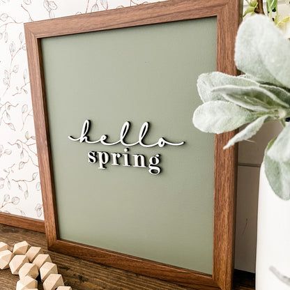 Hello Spring Green Background Wood Sign