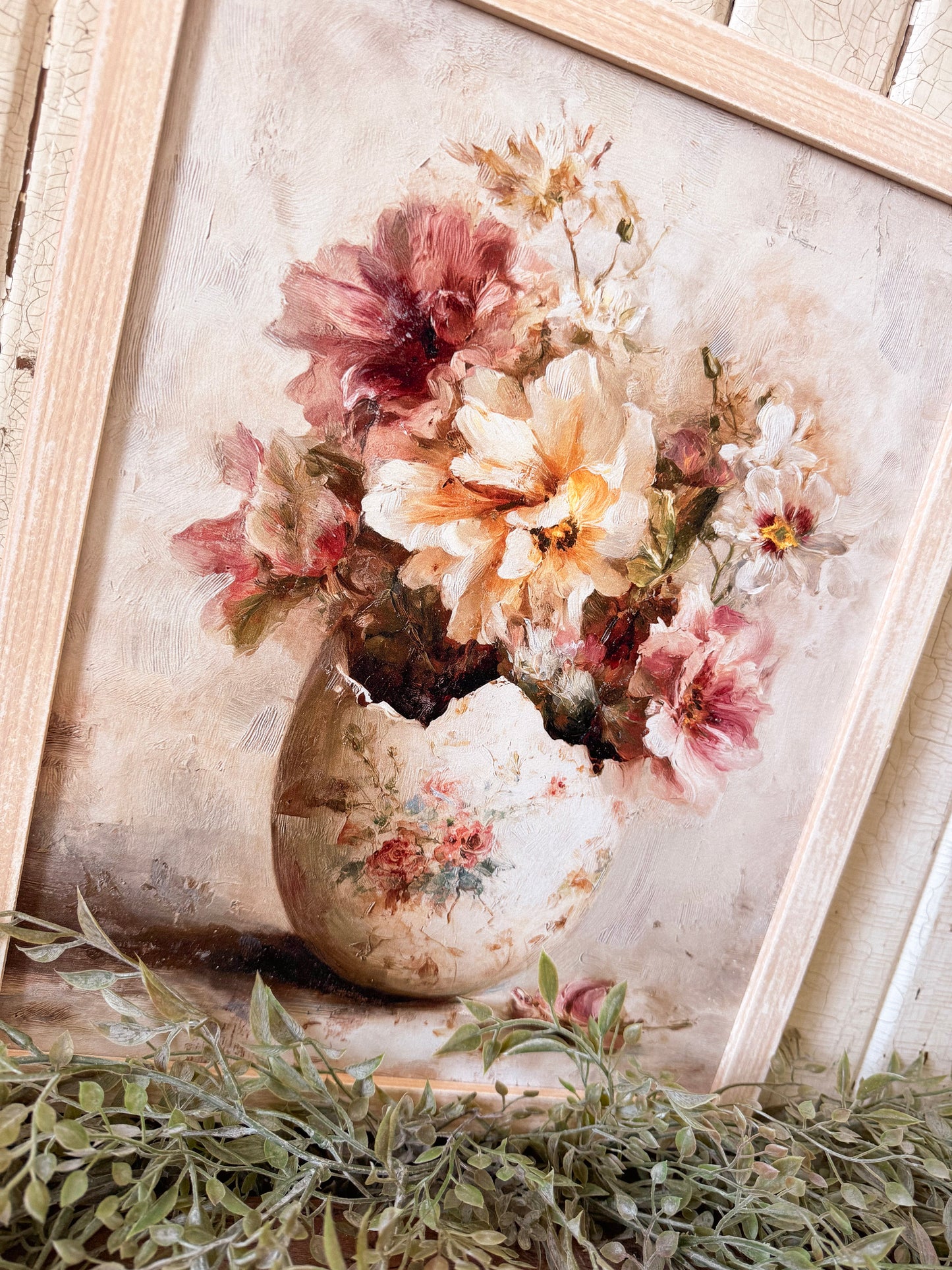 Spring Floral in Vintage Egg Wood Sign