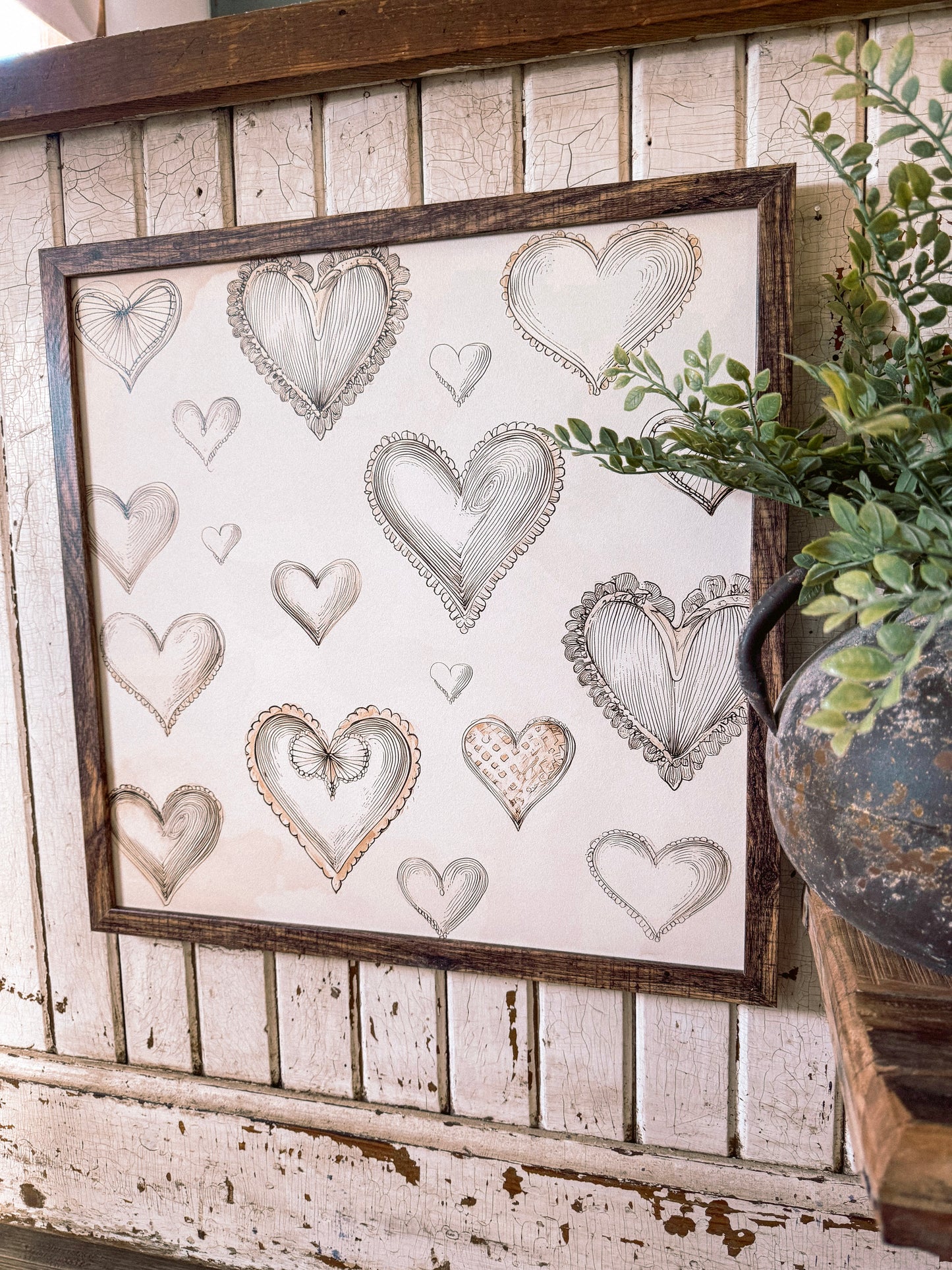 Vintage Tan Valentines Day Hearts Layering Wood Sign