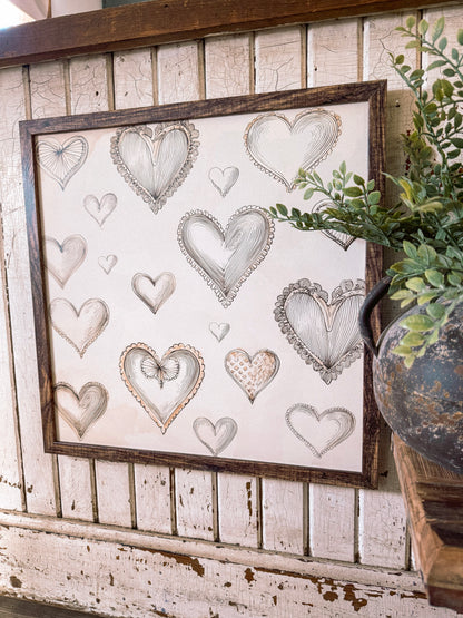 Vintage Tan Valentines Day Hearts Layering Wood Sign