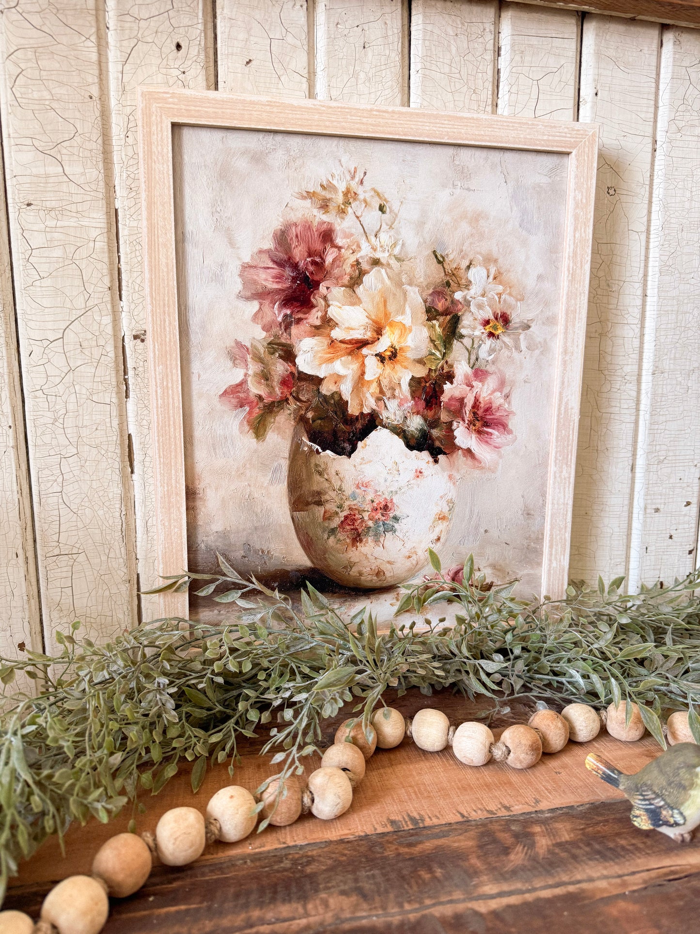 Spring Floral in Vintage Egg Wood Sign