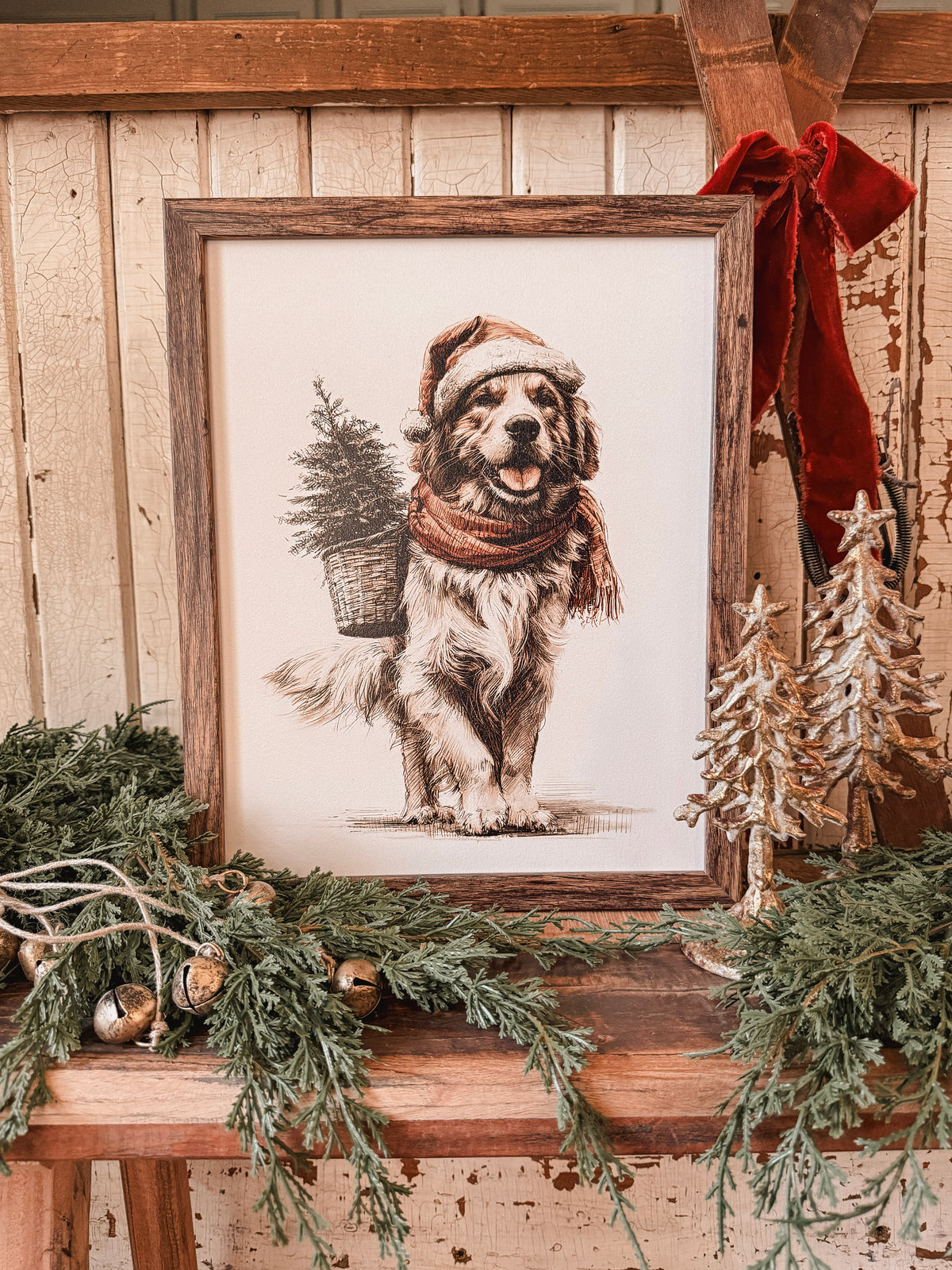 Neutral Golden Retriever Christmas Wood Sign
