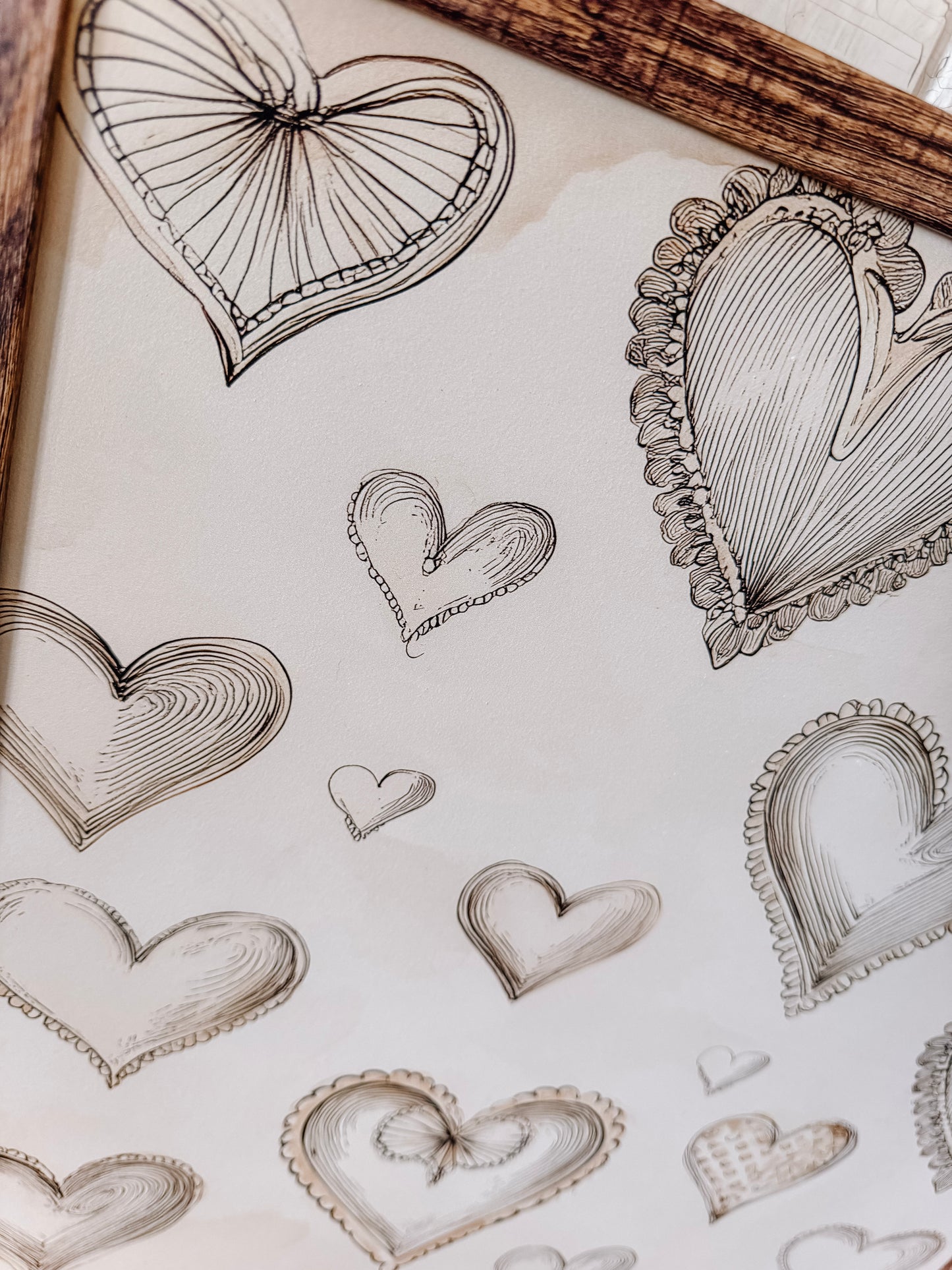 Vintage Tan Valentines Day Hearts Layering Wood Sign