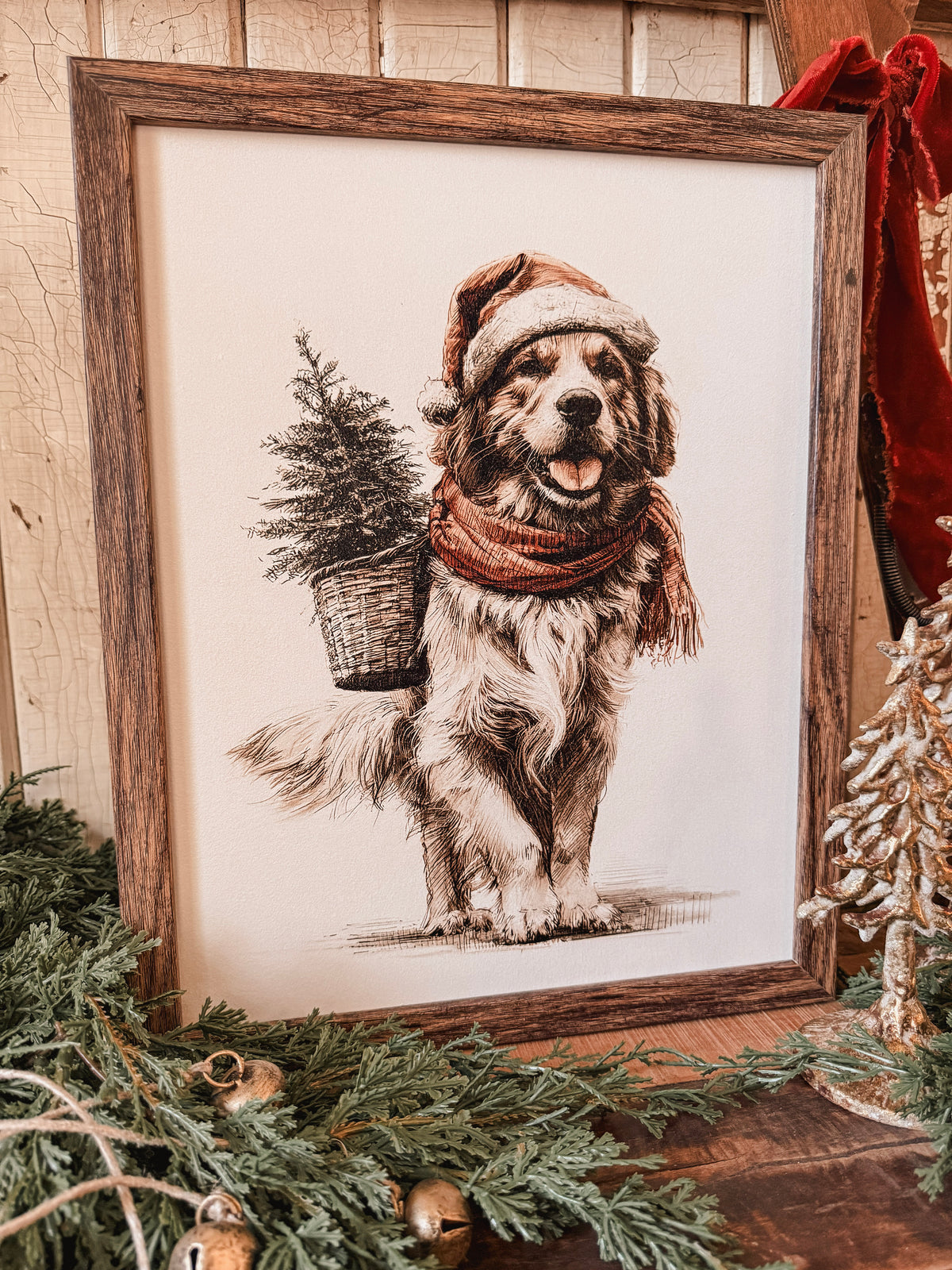 Neutral Golden Retriever Christmas Wood Sign