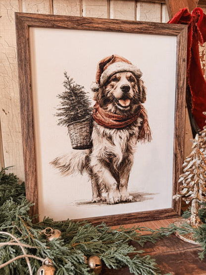 Neutral Golden Retriever Christmas Wood Sign