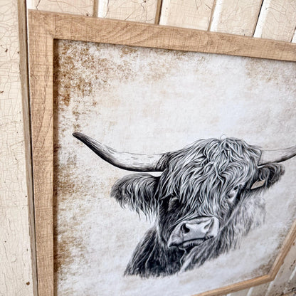 Neutral Vintage Highland Cow Art Print
