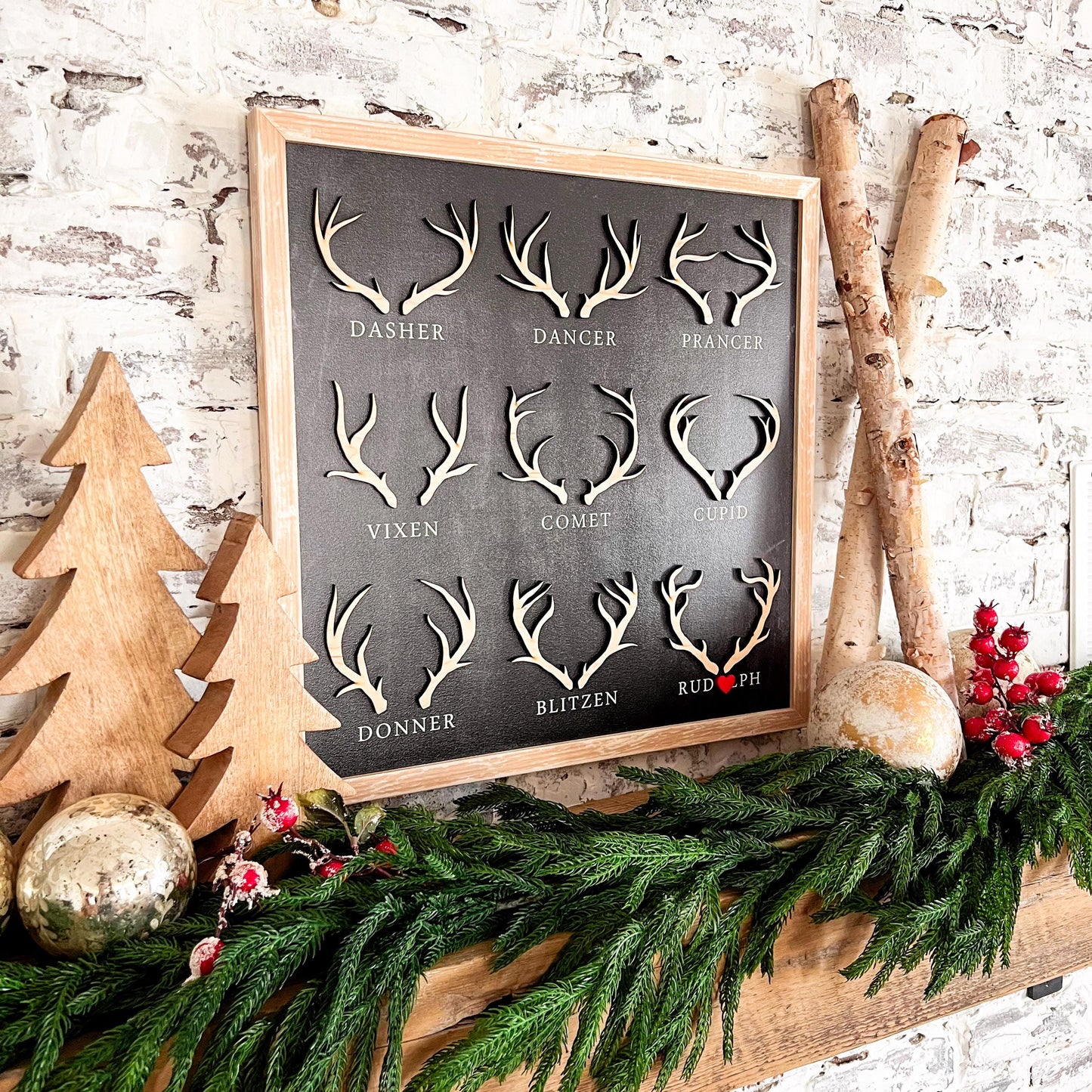 Reindeer Names Christmas Wood Sign