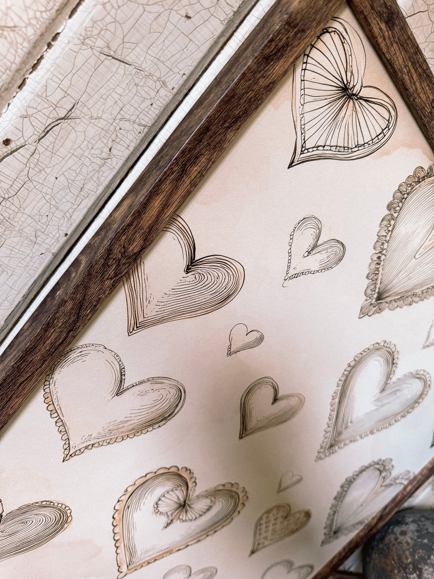 Vintage Tan Valentines Day Hearts Layering Wood Sign