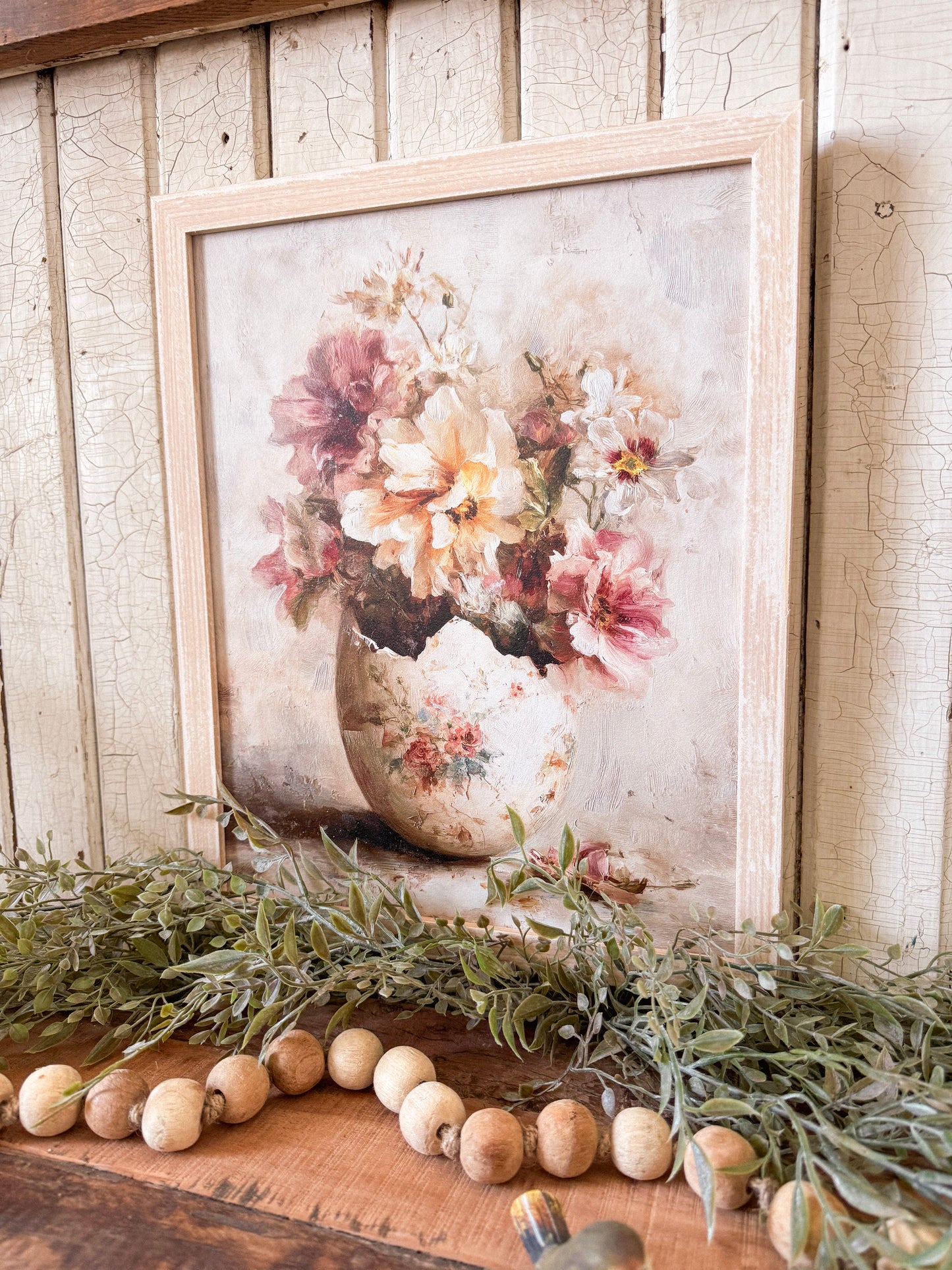 Spring Floral in Vintage Egg Wood Sign