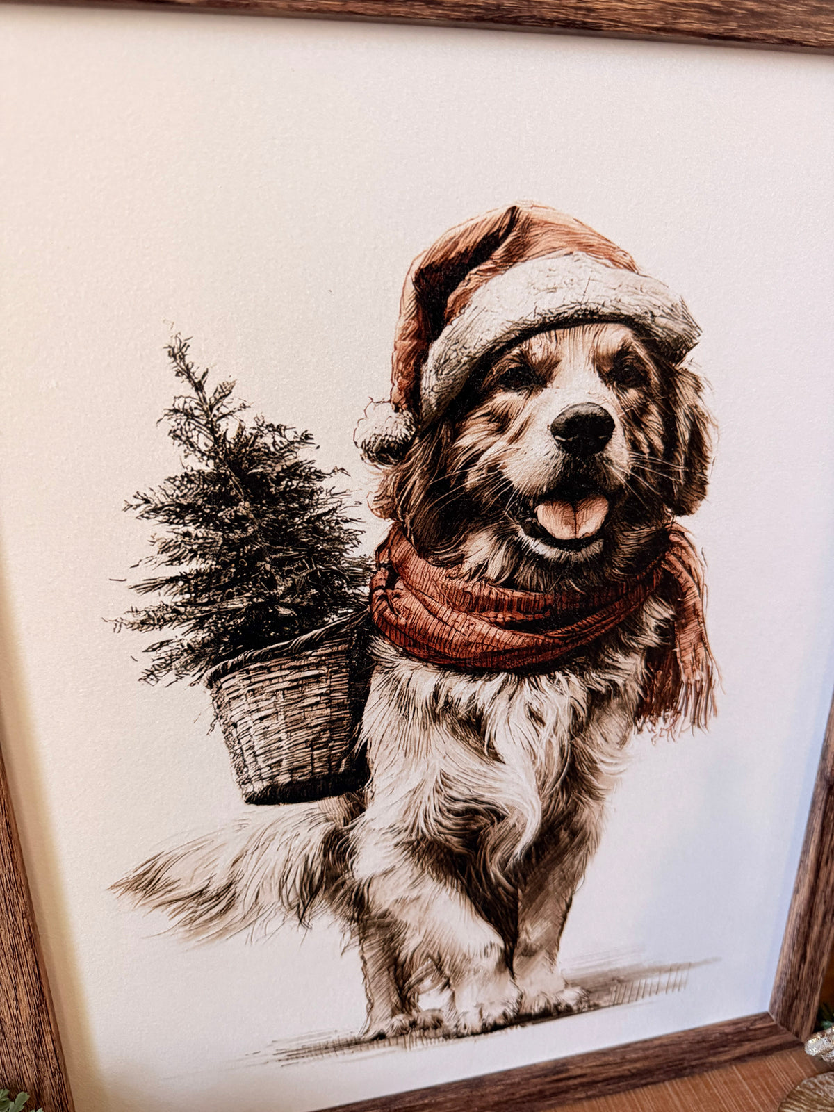 Neutral Golden Retriever Christmas Wood Sign