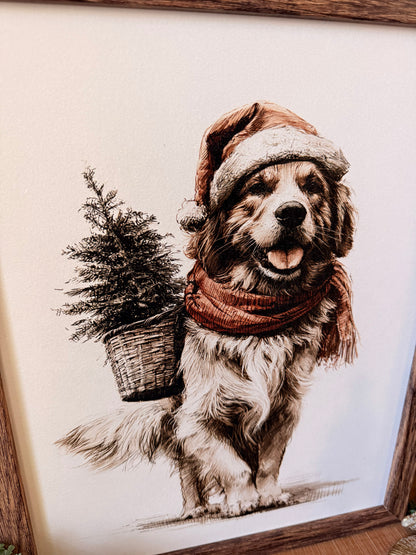Neutral Golden Retriever Christmas Wood Sign