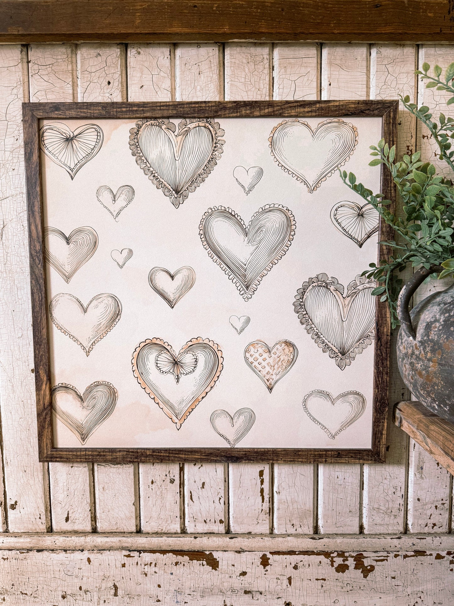 Vintage Tan Valentines Day Hearts Layering Wood Sign