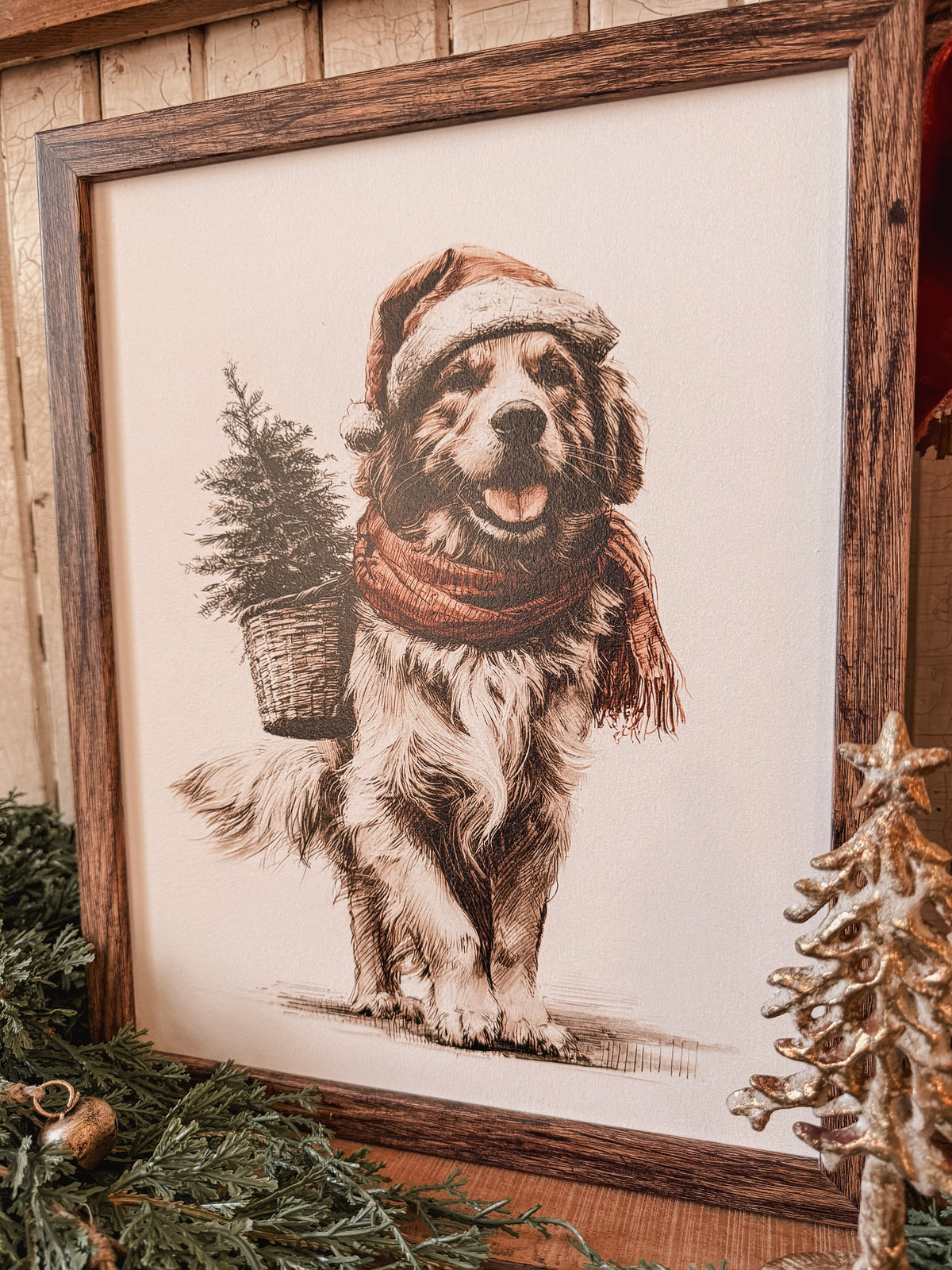 Neutral Golden Retriever Christmas Wood Sign