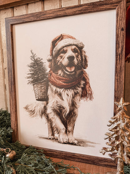 Neutral Golden Retriever Christmas Wood Sign