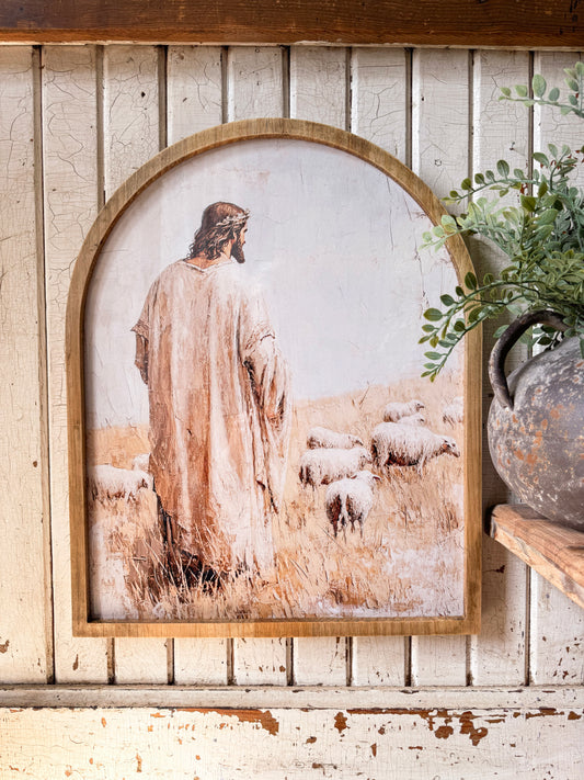 Jesus With Sheep Framed Arched Print