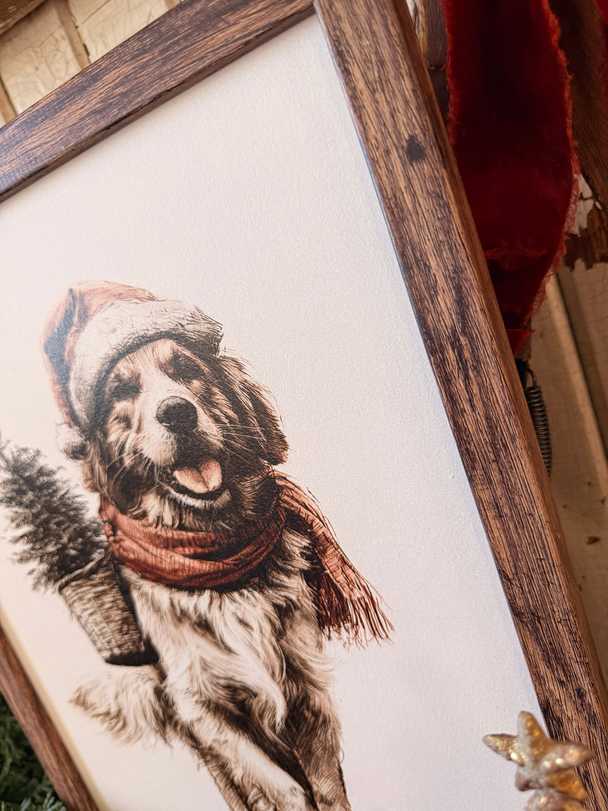 Neutral Golden Retriever Christmas Wood Sign