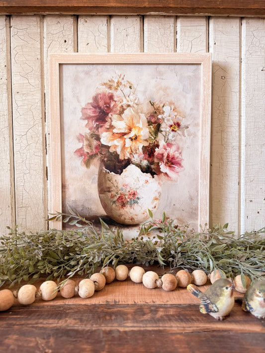 Spring Floral in Vintage Egg Wood Sign