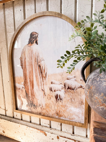 Jesus With Sheep Framed Arched Print