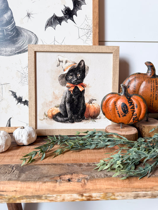 Vintage Halloween Black Cat Wood Sign