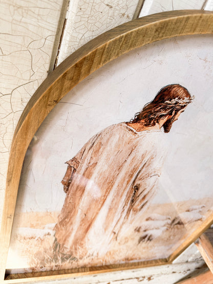 Jesus With Sheep Framed Arched Print
