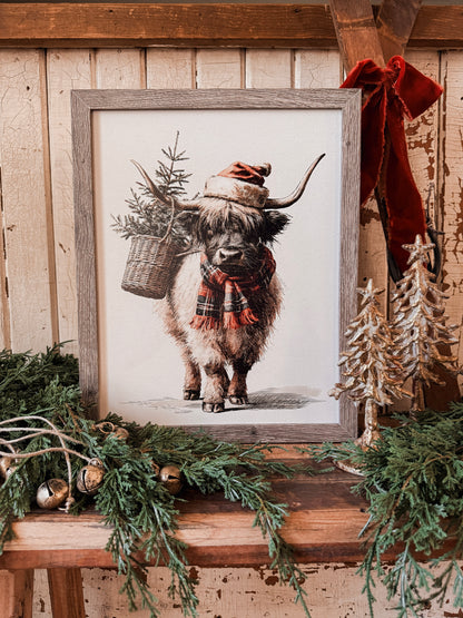 Neutral Highland Cow Christmas Wood Sign