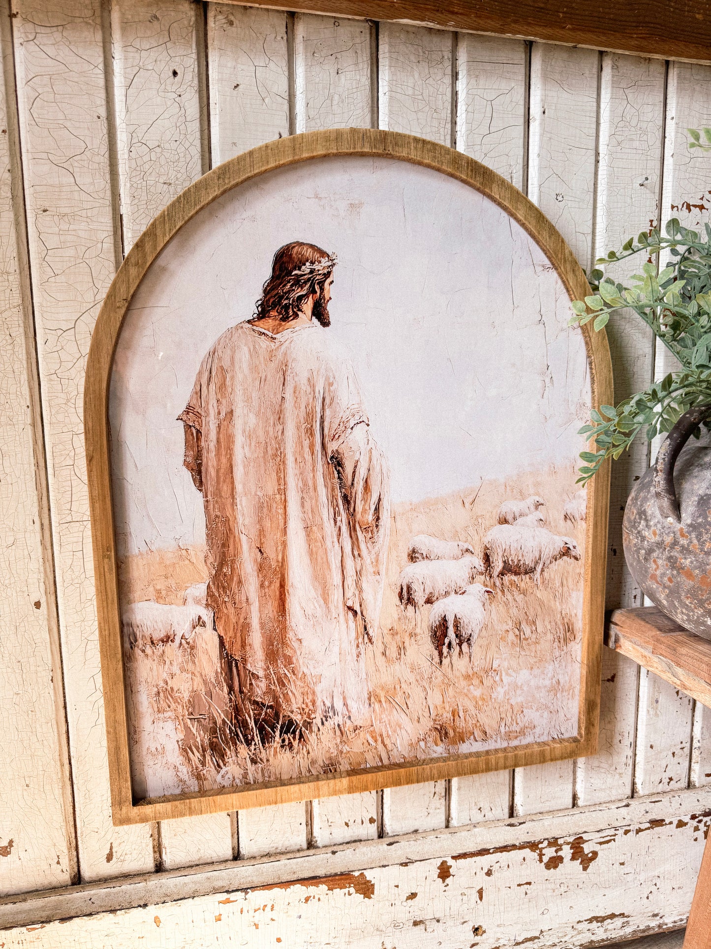 Jesus With Sheep Framed Arched Print