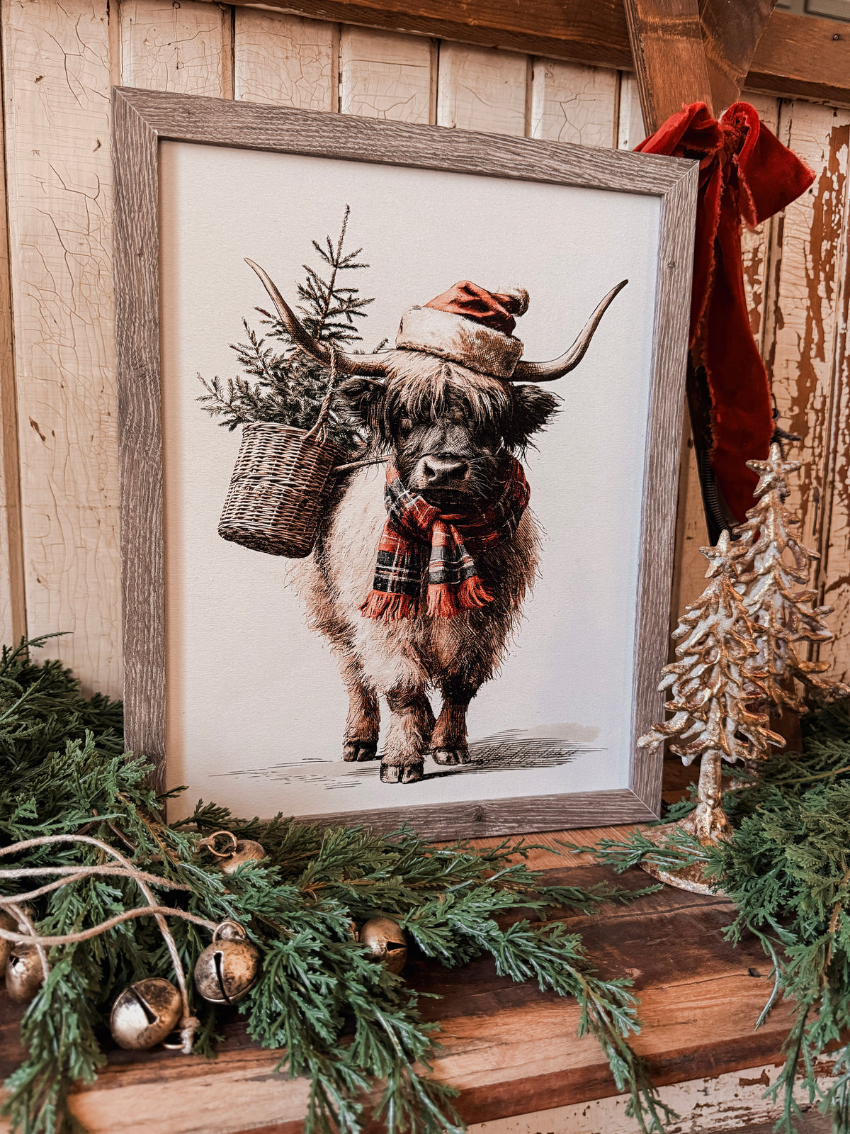 Neutral Highland Cow Christmas Wood Sign
