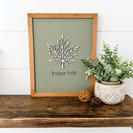 Happy Fall Leaf Wood Sign