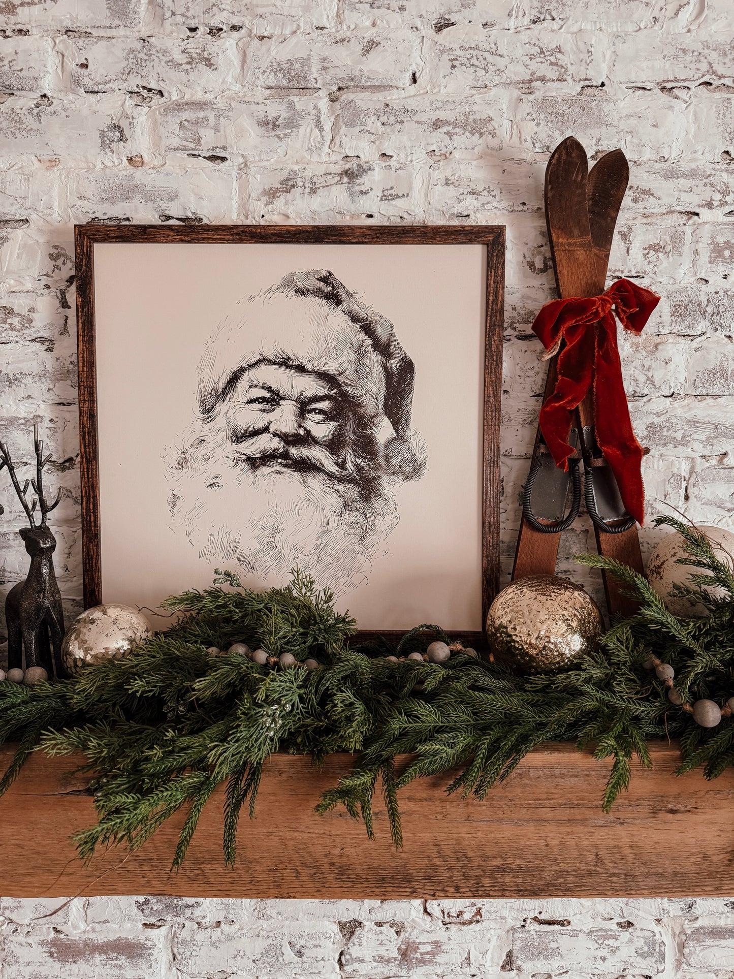 Vintage Black/White Santa Face Sign