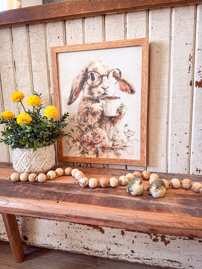 Bunny with Glasses & Coffee Cup Wood Sign