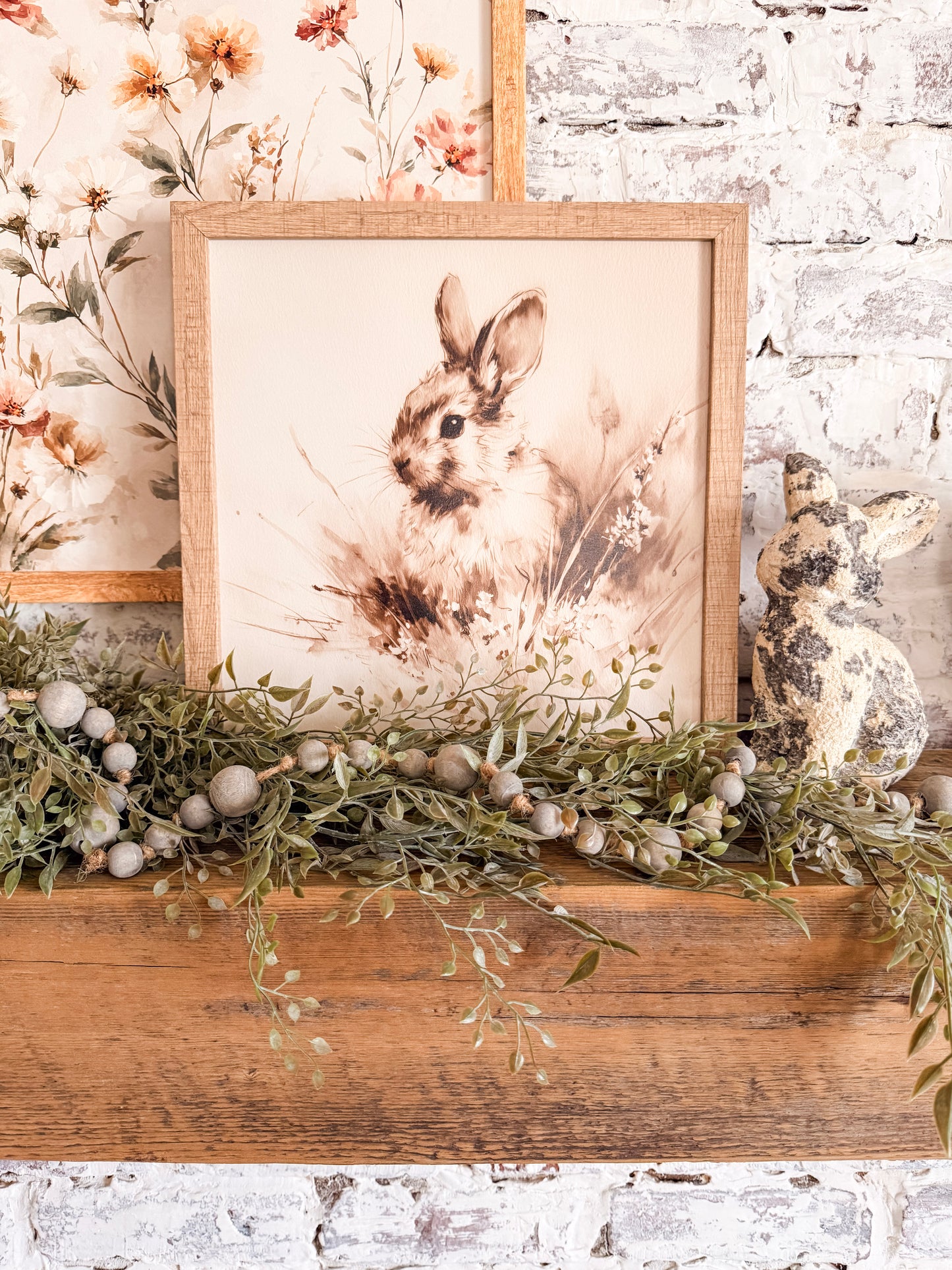 Vintage Rabbit in Grass Spring Wood Sign
