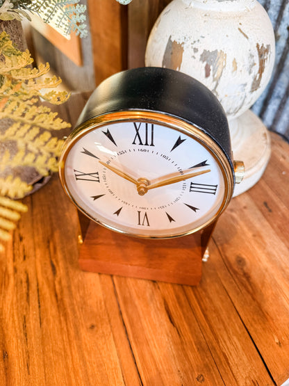 Round Clock on Wood Base