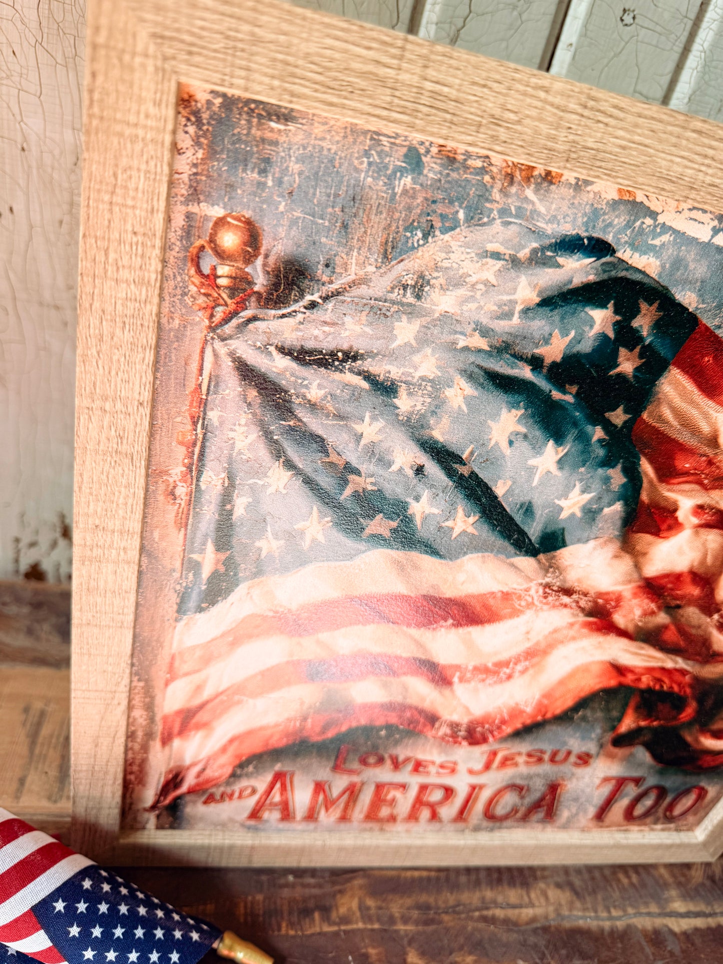 Loves Jesus & America Too Flag Wood Sign