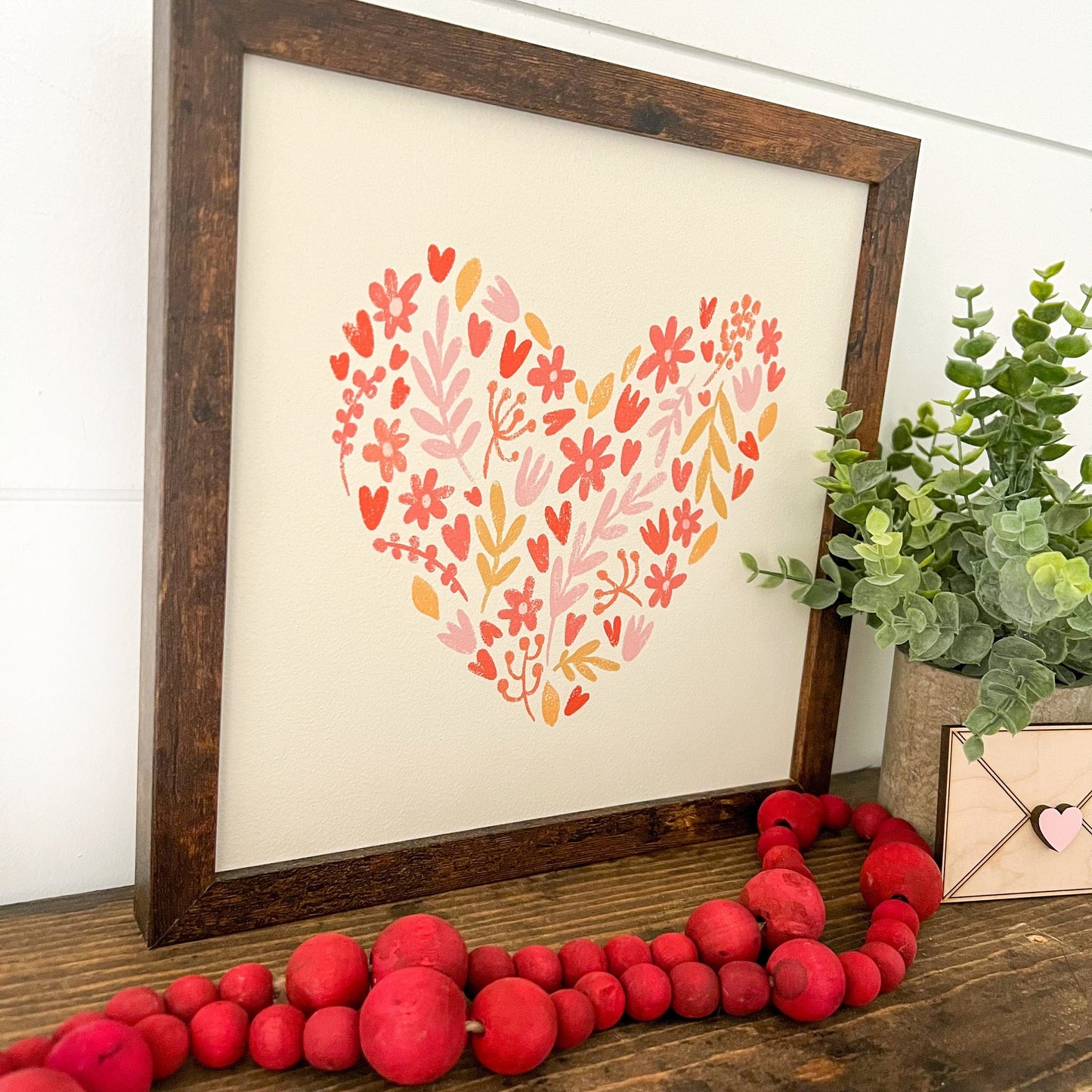 Flower Heart Wood Sign