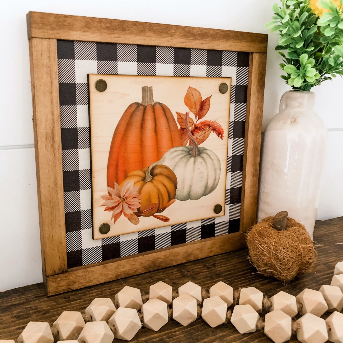 Plaid Pumpkin Fall Wood Sign