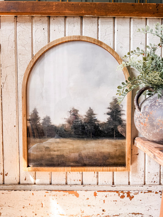 Neutral Vintage Tree Landscape Framed Arched Print