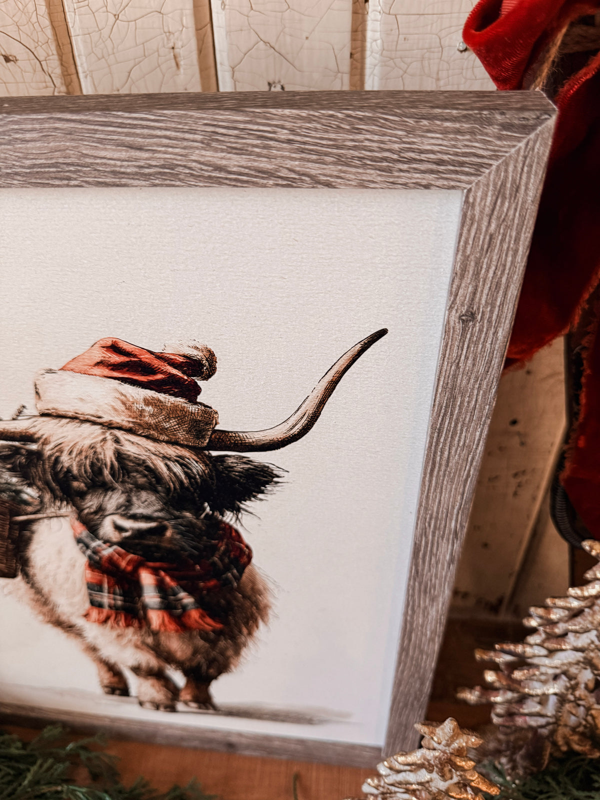 Neutral Highland Cow Christmas Wood Sign