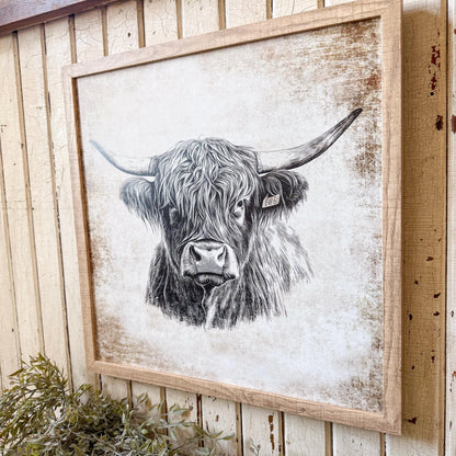 Neutral Vintage Highland Cow Art Print